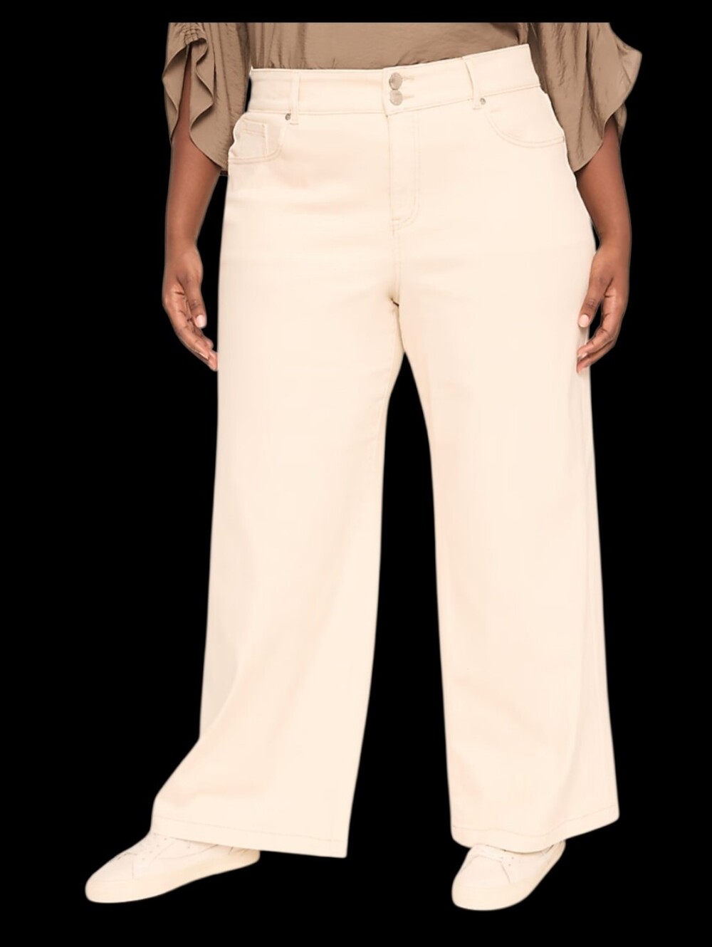 Lane Bryant Tighter Tummy High Rise Wide Leg Denim Size 16 Cream Ecru
